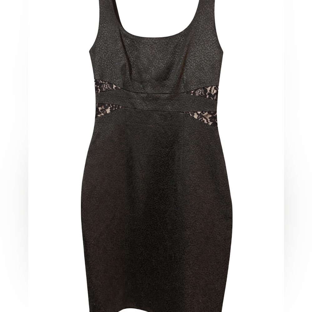 David Meister Womens Black Midi Dress with Lace Details Sz 4